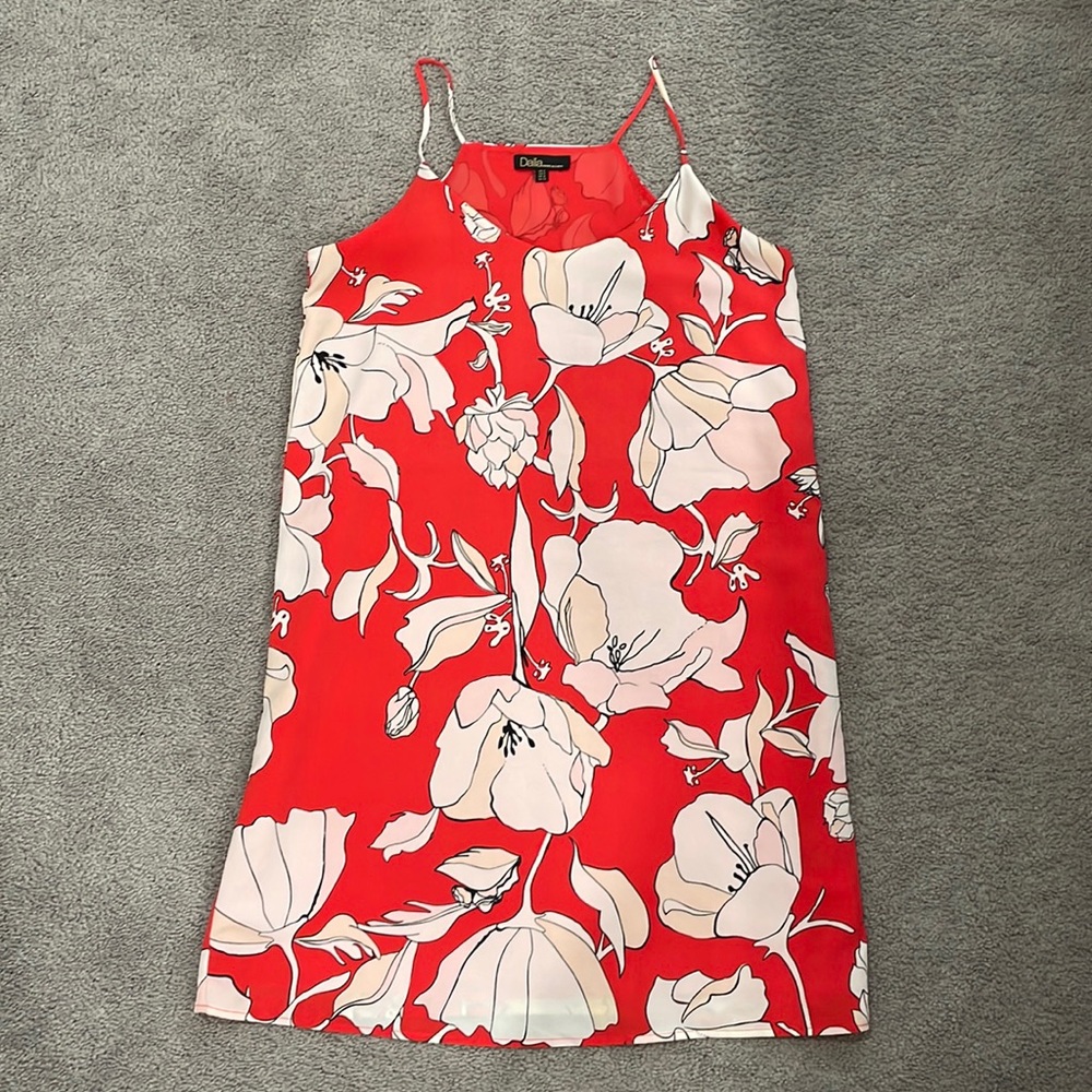 Red Floral Flowy Summer Dress, Size 2